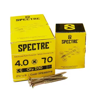 Spectre wood screws with countersunk head and Pozi drive, zinc yellow with anti-split threads