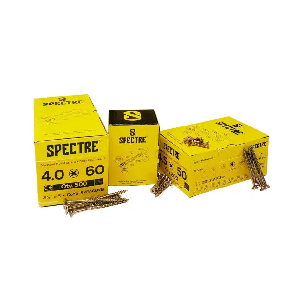 Spectre wood screws with countersunk head and Pozi drive, zinc yellow with anti-split threads