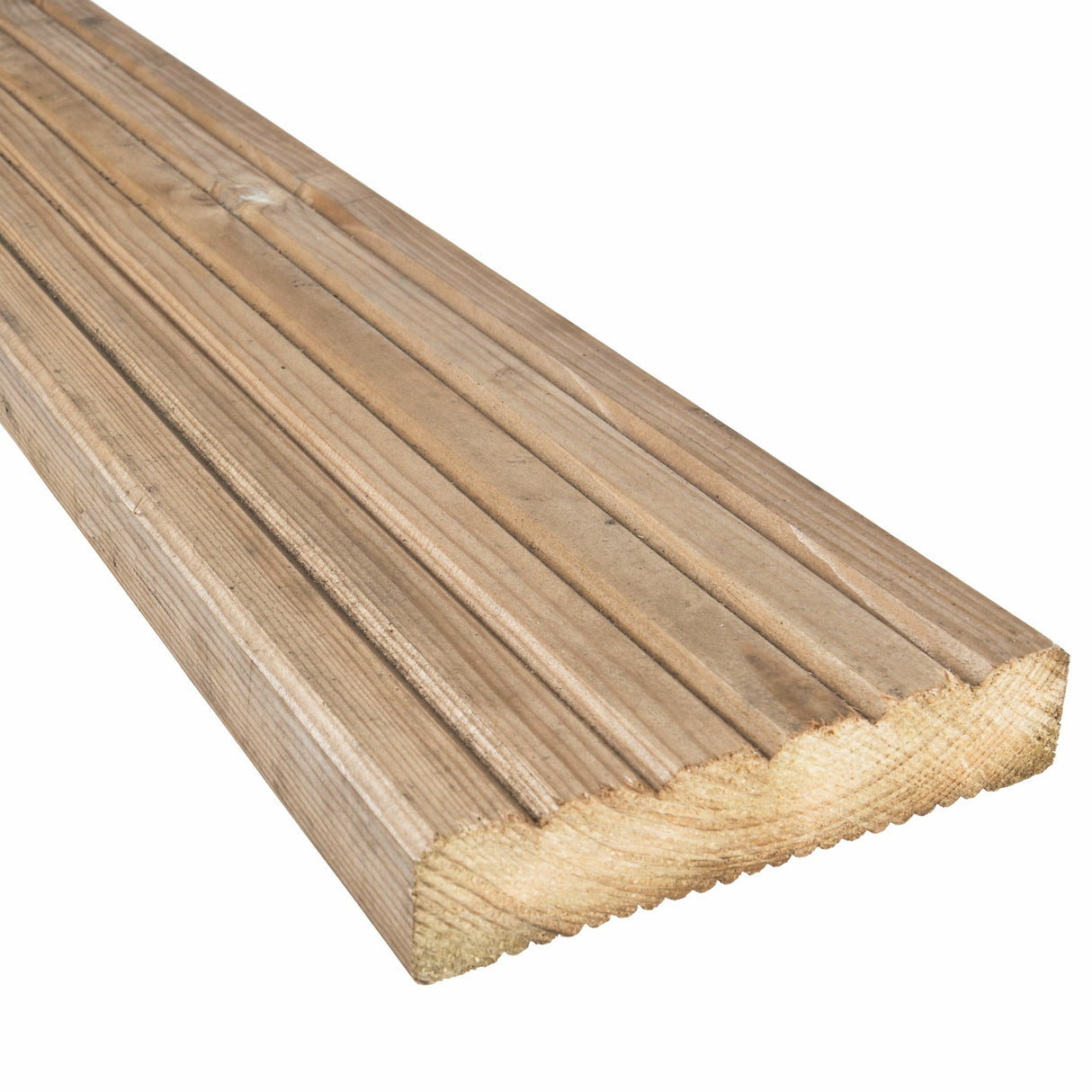 Wooden decking board with a ribbed texture