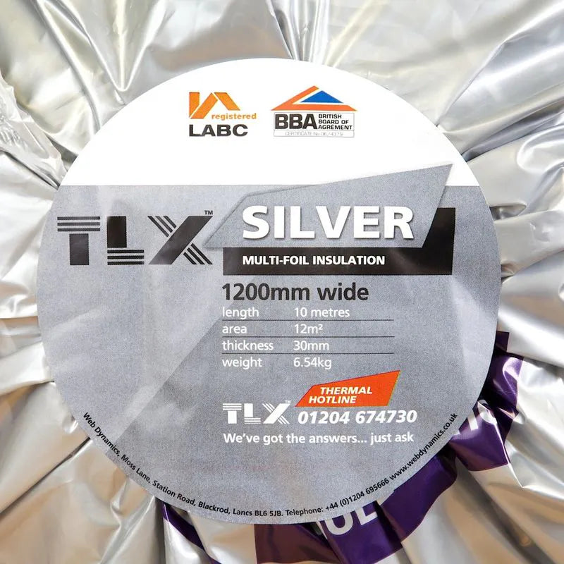 TLX Silver Thinsulex Multifoil Roofing Insulation Vapour Barrier 1.2m x 10m