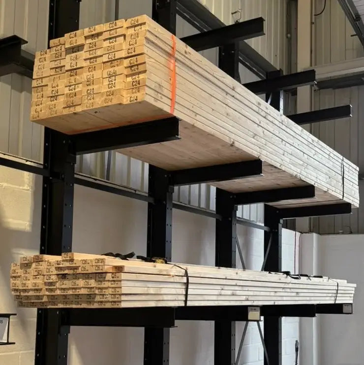 Warehouse in Nottingham with C24 timber, top choice for construction projects like main floor joists, roof trusses, and heavy-duty framing.